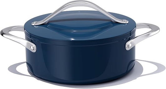 Stock Pot 4.5QT Nonstick Ceramic Dutch Oven Pot with Lid (9.5"x 4") Non-Toxic PFAS-Free Even Heat Distribution, for Braising, Baking Bread & Soups, Compatible for All Cooktops(Induction/Gas/Electric) Oven Safe to 500째F, Navy Blue