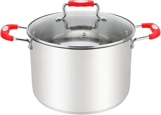 Stock Pot, Large Stainless Steel 17 Quart StockPot, Large Cooking Pot, Clear Glass Lid and Measurement Markings, Steam Hole, Induction, Gas, Electric Compatible Big Boiling Pot