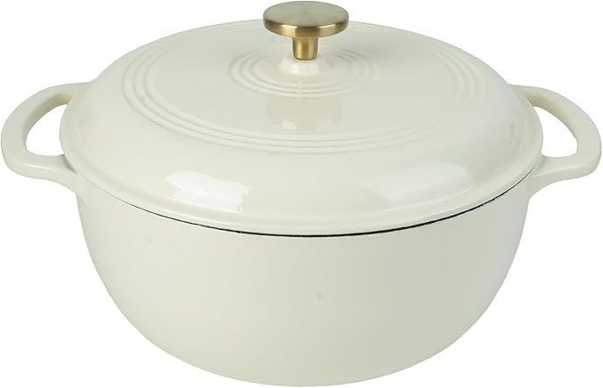 Premium Enameled Cast Iron Dutch Oven for Bread Baking | Non-Stick 5.5QT Oval Bread Oven with Lid | Perfect for Sourdough, Loaf, and Artisan Baking (Round Cream, 5.5 QT)