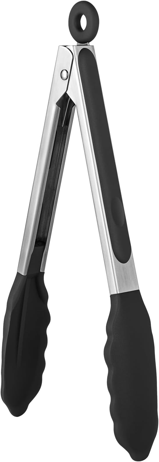 600쨘F Heat Resistant Kitchen Tongs: U-Taste 9 inch Silicone Cooking Tong with Firm Sealed Non Stick Rubber Tips & Silicon Coated 18/8 Stainless Steel Handle & Smooth Locking for Serving Salad (Black)