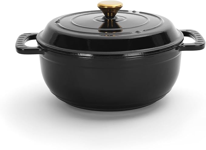 ROVSUN 5 Quart Enameled Cast Iron Dutch Oven with Lid, Dual Handles, Oven Safe up to 500째F or on Stovetop, Compatible for Braising, Stews, Roasting, Bread Baking-Black