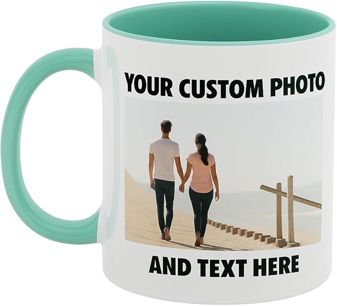 Personalized Coffee Mug | Custom Photo, Text, or Logo Cup (11oz, Mint Green Rim, Inner, and Handle) |Dishwasher & Microwave Safe |Unique Gift for Men & Women ?밫aza Personalizada