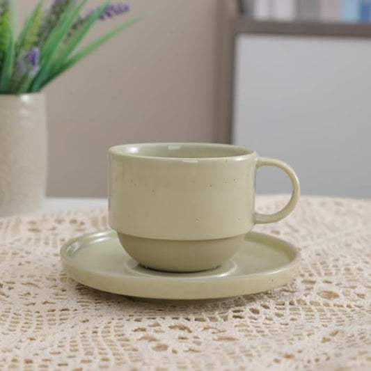 Stackable 8oz Minimalist Handmade Ceramic Cappuccino Espresso Cup with Saucer ??Small Stoneware Coffee Mug, Lead-Free Latte Art Mug竊똇andmade Pottery tea mug or tea cup (Glossy Apricot)