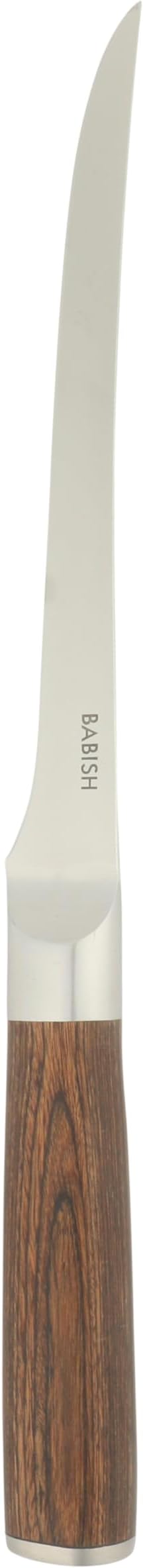 Babish 1.4116 German Stainless Steel Boning & Fillet Knife with Dark Pakka Wood Handle ??6-Inch Full-Tang Flexible Kitchen Knife for Meat, Poultry, Fish & Precision Butchering
