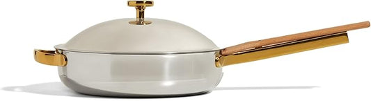 Our Place Titanium Always Pan Pro - 10.6??(2.8 Qt) No-Coating Nonstick Skillet | Tri-Ply Titanium & Stainless Steel | Safe for Oven, Induction & All Cooktops up to 750째F | Includes Spatula | Gold