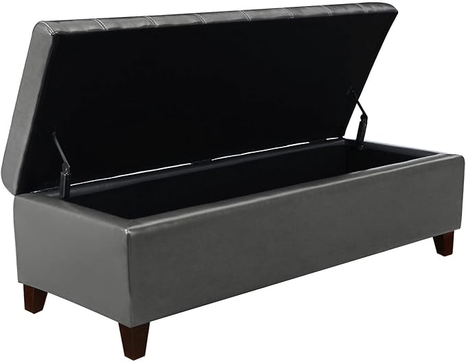 Joveco Storage Ottoman Bench, Tufted Leather 51 Inch Storage Bench for End of Bed Bedroom Living Room (51?? Dark Gray)