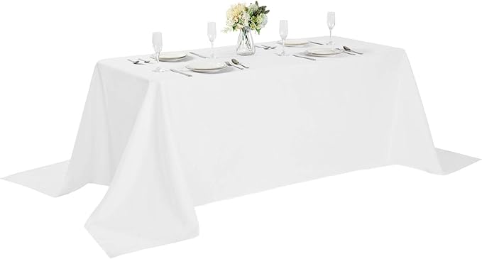 Cupuamon Rectangle Tablecloth 90x132 inch Washable Polyester Fabric Table Cloth for Wedding Party Dining Banquet Decoration（90x132, White）