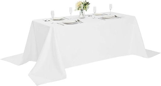 Cupuamon Rectangle Tablecloth 90x156 inch Washable Polyester Fabric Table Cloth for Wedding Party Dining Banquet Decoration（90x156, White）