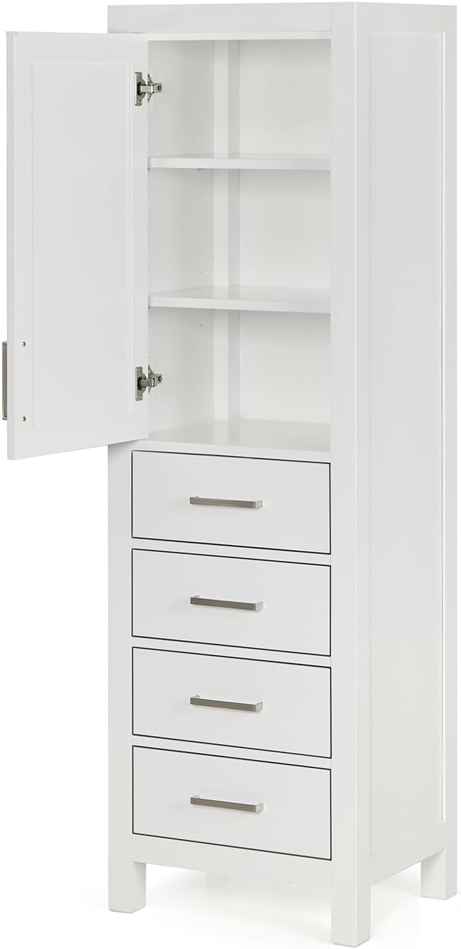 ARIEL Cambridge Bathroom Storage Cabinet - Solid Hevea Wood and Fully Assembled for Long-Lasting Durability and Sophisticated Finish, Freestanding Linen Bathroom Cabinet - 65?쒱 x 20?쓂 x 16?쒭, White