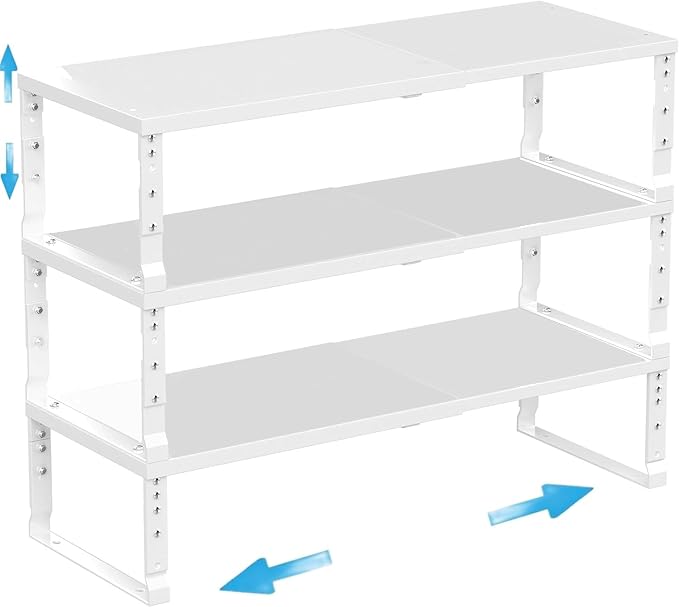 Expandable Spice Rack Organizion for Kitchen Cabinet, Seasoning,Bathroom Organizer Display Shelf, Stackable Multi-Purpose Shelves.Easy-to-Install竊?Packs/White,Medium