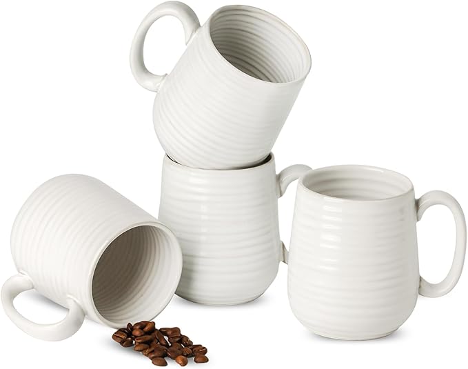 MEKY Coffee Mugs Set for 4,15oz Ceramic Coffee Cups for Hot Tea, Cappuccino, Latte, Cocoa, Milk, Mug Set for Women and Men as Holiday Gifts, Dishwasher and Microwave Safe, Arctic White