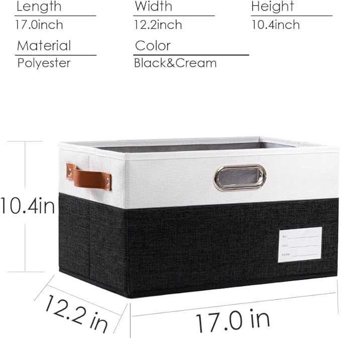 PRANDOM Larger Foldable Storage Bins with Handles [5-Pack] Fabric Collapsible Storage Boxes Baskets Cubes Containers with Handles for Closet Living Room Bedroom (Black & White 17.3x12.2x10.4'')