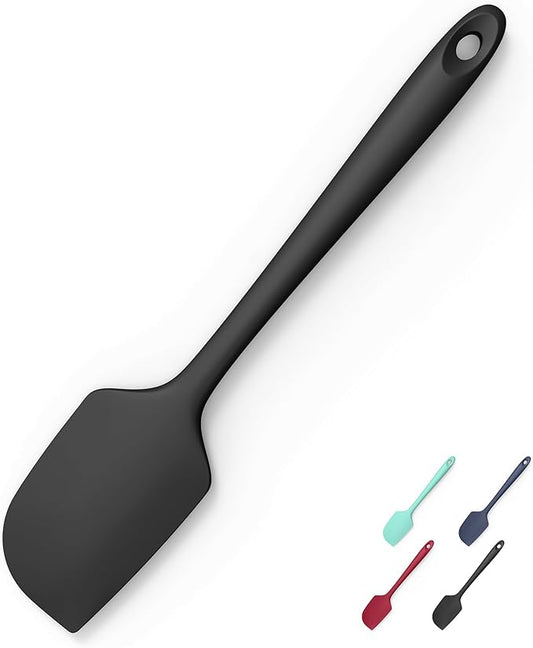600째F Heat Resistant Silicone Spatula, Doosu High Temp Flexible Kitchen Rubber Bowl Scrapers Food Grade Seamless Baking Supplies Scratch-Proof for Scraping Non-Stick Pans (Black, 11.4in)