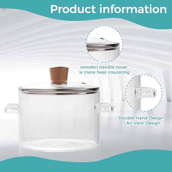 Glass Pots for Cooking on Stove, 1.8L/60 OZ Clear Simmer Pot Potpourri, Glass saucepan with Lid, Cookware for Stovetop