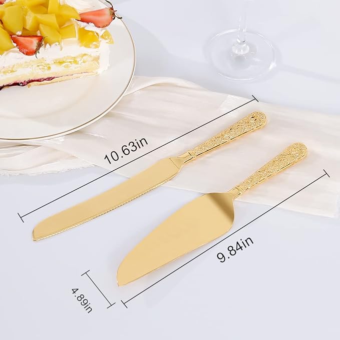 Cake Knife and Server Set for Wedding, Gold Cake Cutting Set, Elegant Cake Knives Cutter Set, Pie Pastry Servers, Birthday Bridal Quincea챰era Gift (F-Flower)