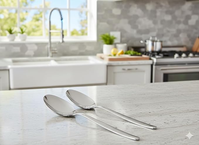 Kunz Small Sauce Spoon set | 8 inch Pack of 2 | 18/10 Stainless Steel Chef Spoon | Serving Plating Spoons (Small Regular Set)