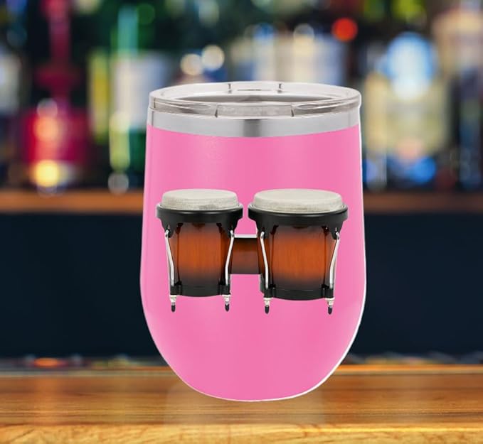 Bongos Wine Tumbler, Bongos Gift, 12oz Stainless Steel Wine Tumbler, Gifts For Him, For Her, For Boys, For Girls, Birthday, Christmas Gift idea (Pink)