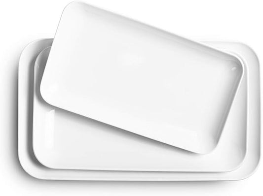 DELLING Large Serving Platter Set 16/14/12inch Large Serving Tray - Rectangular White Serving Trays for Party, Turkey Platter Set of 3, Christmas
