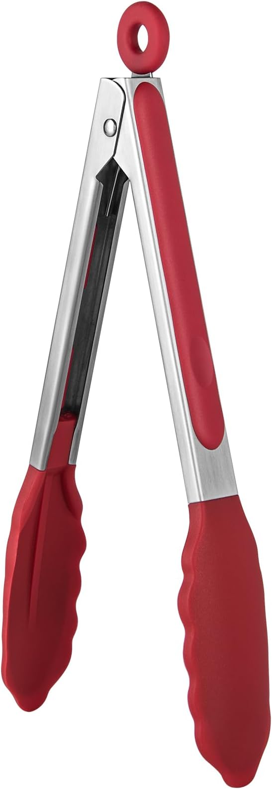 600쨘F Heat Resistant Kitchen Tongs: U-Taste 9 inch Silicone Cooking Tong with Firm Sealed Non Stick Rubber Tips & Silicon Coated 18/8 Stainless Steel Handle & Smooth Locking for Serving Salad (Red)