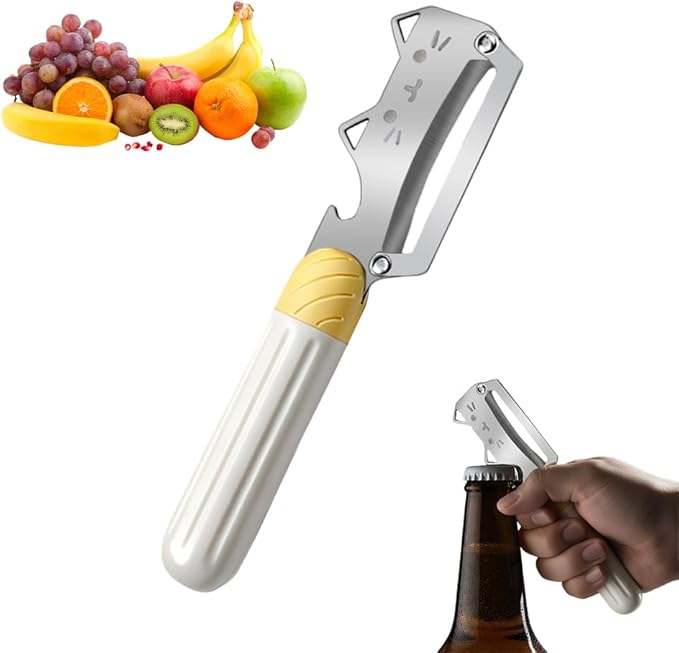 Thickened wooden handle fruit peeler, Stainless Steel Sharp Blades Carrot Potato Peeler with Wooden Handle and Bottle Opener Kitchen Tool for Fruit Veggie Pumpkin Papaya Zucchini (1 Pcs)