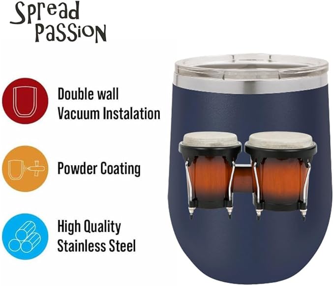 Bongos Wine Tumbler, Bongos Gift, 12oz Stainless Steel Wine Tumbler, Gifts For Him, For Her, For Boys, For Girls, Birthday, Christmas Gift idea (Blue)