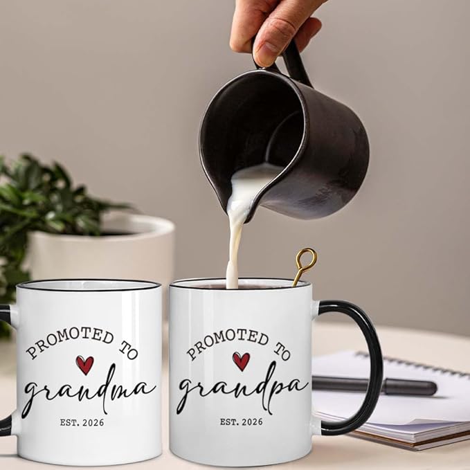 Est 2026 Promoted to Grandparents Mug Set - Gifts for Grandma Grandpa - New Grandparents Gifts First Time 2026 - Baby Announcement Gift - New 1st Grandma Grandpa Gift