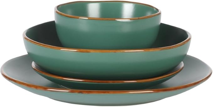 Gibson Home Hazeltine 16-Piece Green Stoneware Dinnerware Set ??Plates and Bowls, Durable Ceramic Kitchen Dinner Set