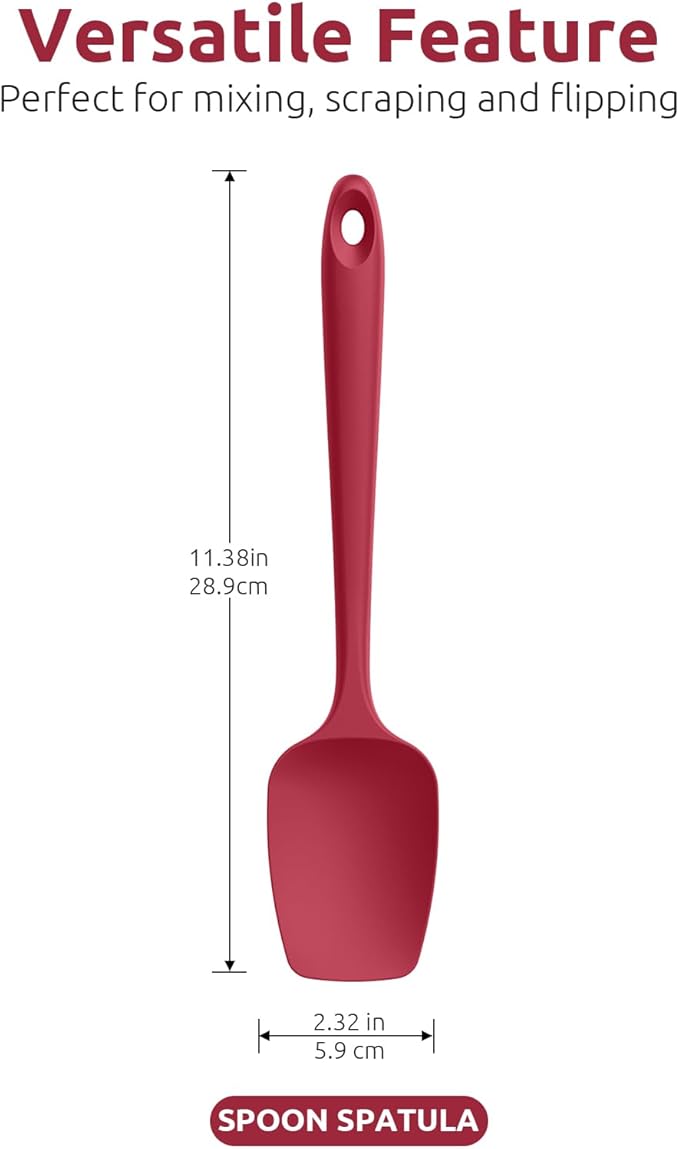 U-Taste Silicone Spoon Spatula Set, 600쨘F High Heat Resistant Food Grade Flexible Rubber Scraper, Integrated Cooking Mixing Baking Kitchen Utensils Set of 3 for Nonstick Cookware (Red)