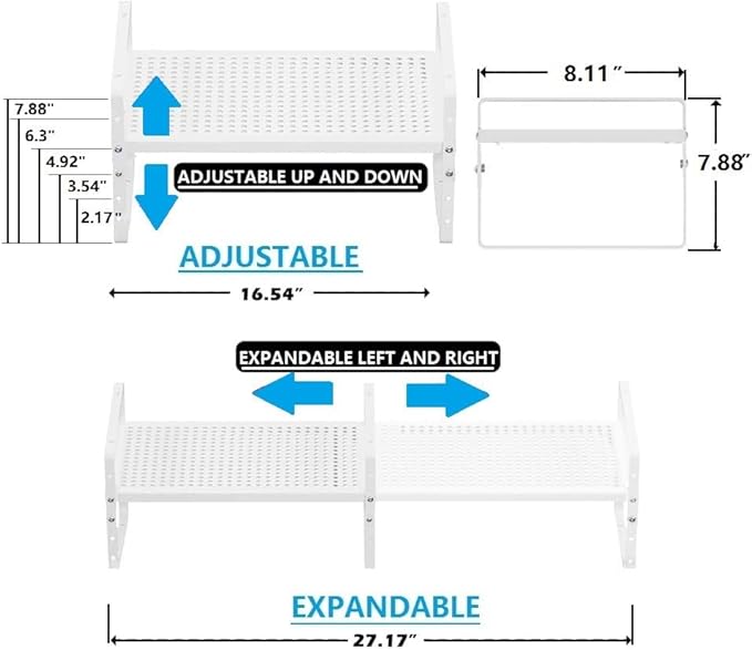 Expandable Shoe Rack Stackable Metal Pantry Storage Shelves Stand Adjustable Height Cabinet Shelf Organizer Racks Spice Shelving(1PACK/WHITE,MEDIUM)