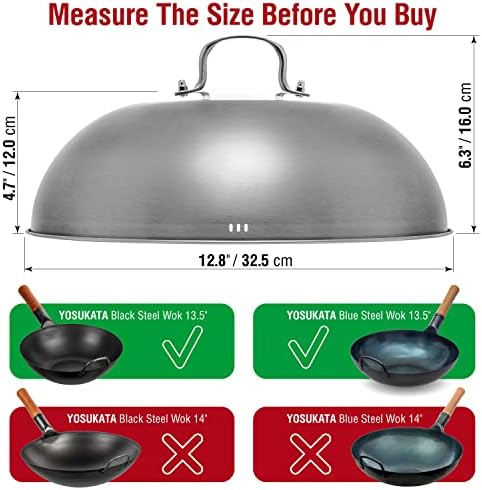 YOSUKATA Carbon Steel Wok Pan 13,5 ??+ Lid 12.8 In for 13.5-In Wok + 17?쇺?Spatula and Ladle