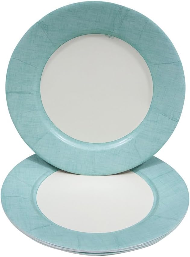 Caspari Linen Border Paper Dinner Plates in Robin's Egg Blue - Pack of 8