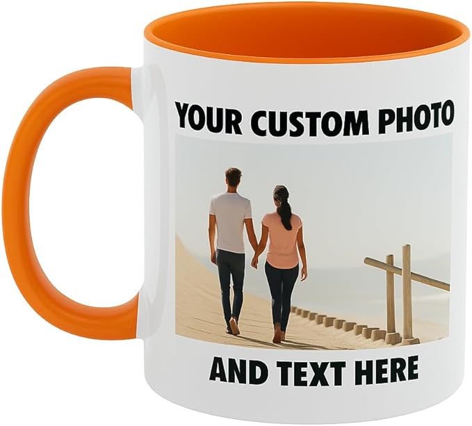 Personalized Coffee Mug | Custom Photo, Text, or Logo Cup (11oz, Orange Rim, Inner, and Handle) |Dishwasher & Microwave Safe |Unique Gift for Men & Women ?밫aza Personalizada