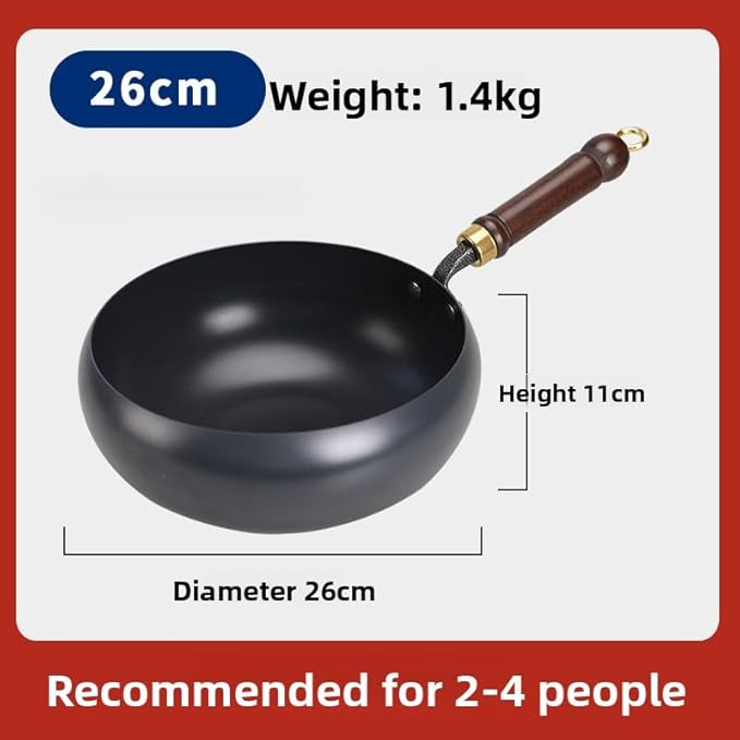 Japanese Iron Pan with Lid, Hand-Forged Uncoated Nonstick Frying Pan, 9.4 in Stir Fry Skillet for Gas Cooktops, Durable Rust-Free Iron Wok Pan (26cm with lid)