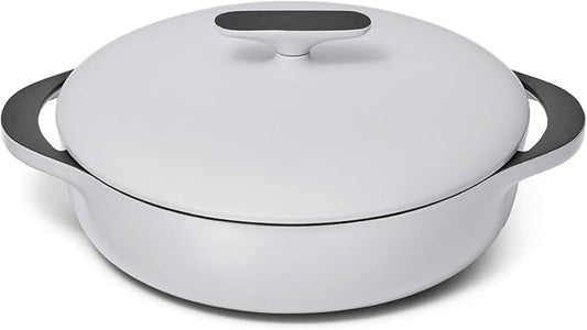 Caraway Enameled Cast Iron Braiser - 3.5 qt Braiser Pan - 3 Layer Enamel Coating - No Seasoning Required - Compatible With All Stovetops - Oven Safe - Free From Forever Chemicals - Gray