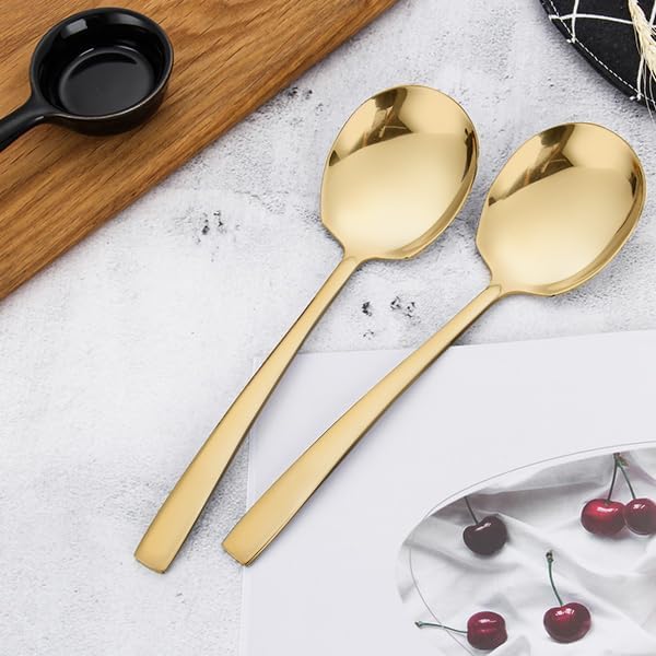 Serving Spoons Set Stainless Steel 9.14 Inch Serving Utensils for Buffet Catering Dishwasher Safe (12-pieces, Gold)
