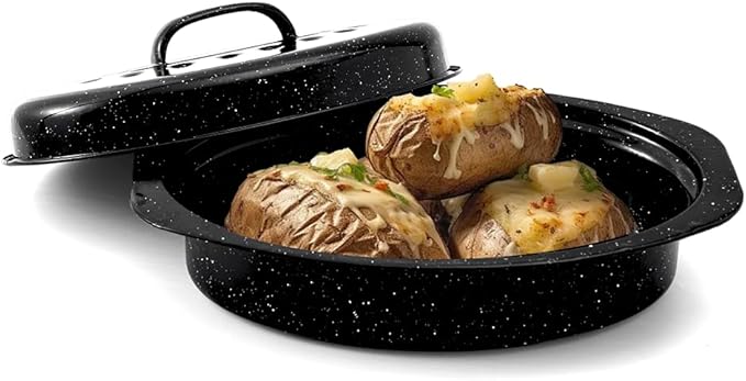 13??Enamel Roaster With Lid Oval Roasting Pan For Oven with 11"Inner Diameter Broiler Pan Suitable For Dining With Two People High Temperature Resistance Dishwasher Safety Gift Idea for Christmas