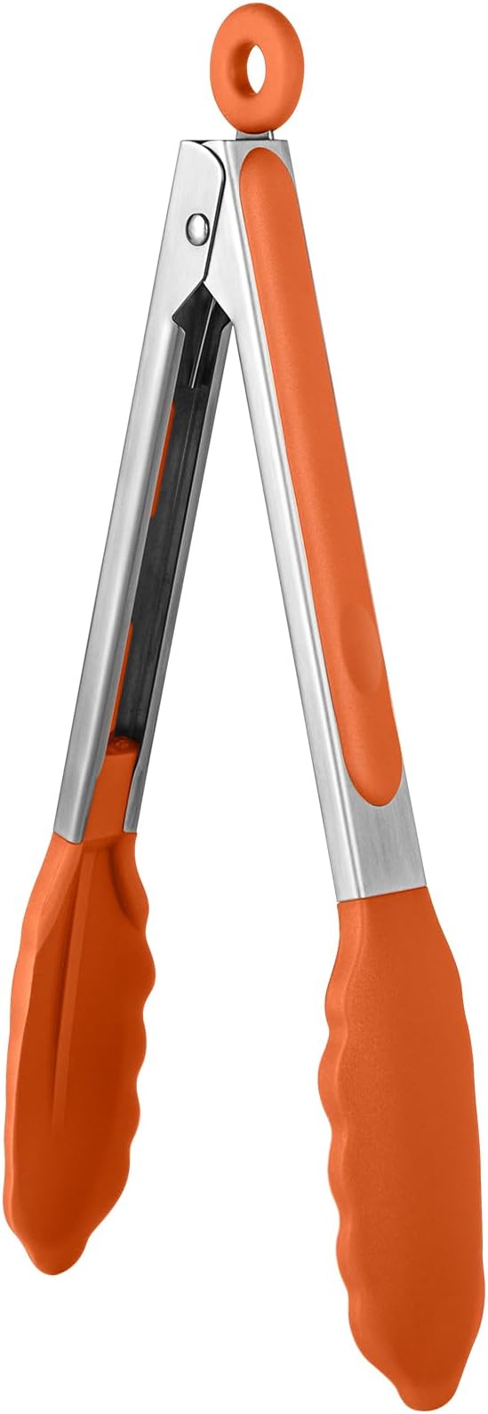 600쨘F Heat Resistant Kitchen Tongs: U-Taste 9 inch Silicone Cooking Tong with Firm Sealed Non Stick Rubber Tips & Silicon Coated 18/8 Stainless Steel Handle & Smooth Locking for Serving Grill (Orange)