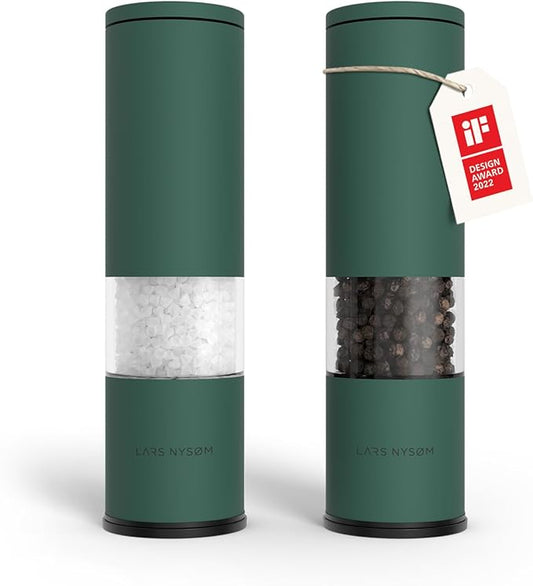 LARS NYS횠M Salt and Pepper Grinder Set Manual, Stainless Steel Salt and Pepper Mills with Adjustable Ceramic Grinder I Design Spice Shakers (Pine Green)