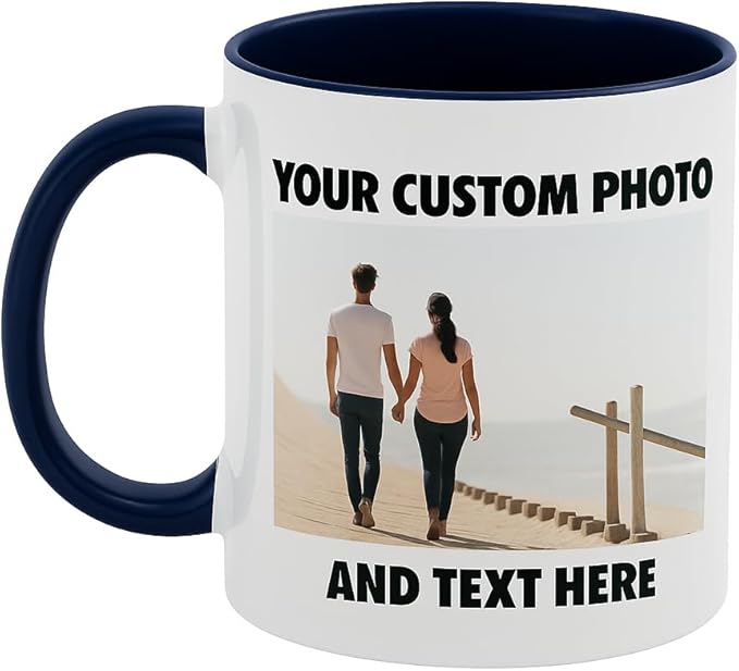 Personalized Coffee Mug | Custom Photo, Text, or Logo Cup (11oz, Navy Blue Rim, Inner, and Handle) |Dishwasher & Microwave Safe |Unique Gift for Men & Women ?밫aza Personalizada