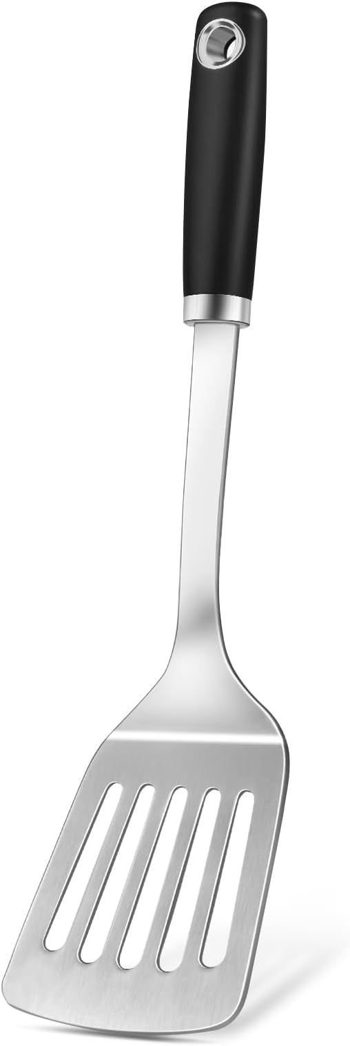 Stainless Steel Spatula, Metal Spatula Slotted Turner, Heavy Duty Sturdy Spatulas for Kitchen Use, High Heat Resistant Cooking Utensils for Fish Eggs Pancakes, Dishwasher Safe, Easy to Clean, Silver