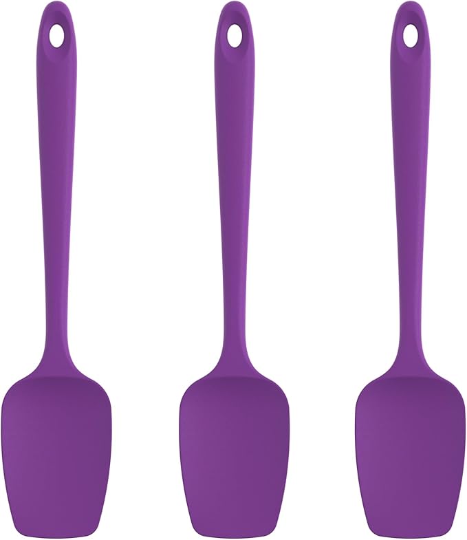 U-Taste Silicone Spoon Spatula Set, 600쨘F High Heat Resistant Food Grade Flexible Rubber Scraper, Integrated Cooking Mixing Baking Kitchen Utensils Set of 3 for Nonstick Cookware (Purple)
