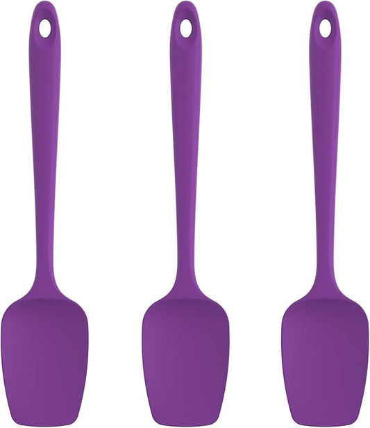 U-Taste Silicone Spoon Spatula Set, 600쨘F High Heat Resistant Food Grade Flexible Rubber Scraper, Integrated Cooking Mixing Baking Kitchen Utensils Set of 3 for Nonstick Cookware (Purple)