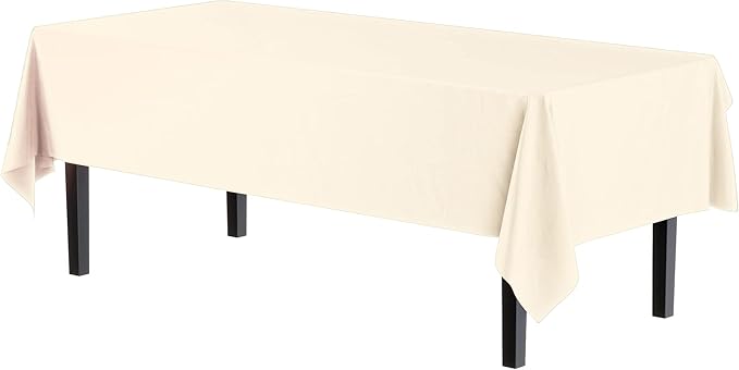 Party Solids 6-Pack Premium Plastic Tablecloth 54in. x 108in. Rectangle Plastic Table Cover - Ivory
