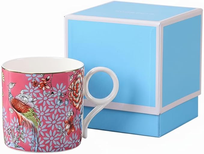 Decorative Ceramic Coffee Mugs, 10.15 fl.oz, Floral Design Collection with Gift Box (pink)