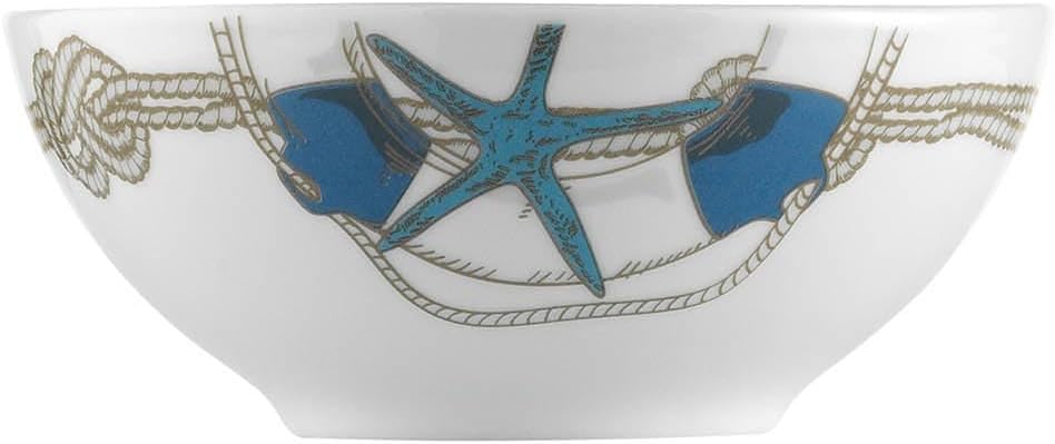 DEKADRON Nautical 24 Pieces Porcelain Dinnerware Set, Made in Turkey, Service for 6, Fish Themed Marine Plates and Bowls