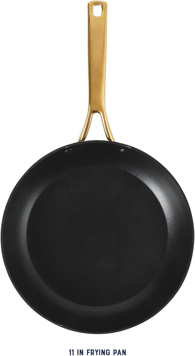 Oster Platinum Abbotsford 11-Inch Nonstick Skillet Fry Pan ??Matte Black Stripe Cookware with Gold Handle, Dishwasher Safe, Modern Kitchen Essentials