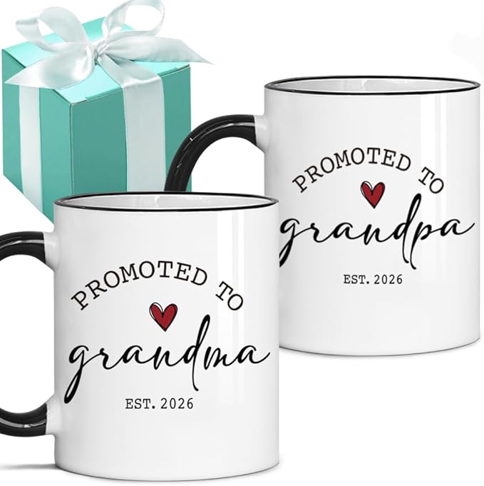 Est 2026 Promoted to Grandparents Mug Set - Gifts for Grandma Grandpa - New Grandparents Gifts First Time 2026 - Baby Announcement Gift - New 1st Grandma Grandpa Gift