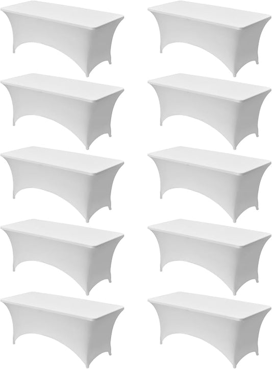 VEVOR 10 Pack Table Cloth for 6FT Rectangular Fitted Events, Wrinkle-Resistant Stretch White Table Covers, Washable Spandex Tablecloth Protector, for Party, Wedding, Cocktail, Banquet, Festival