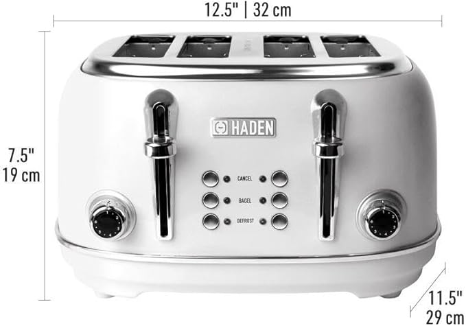 HADEN Heritage Toaster with Extra Wide Slots, 1500-Watt, Ivory & Chrome - Retro Stainless Steel Design with Self-Centering Function, Adjustable Browning Control & Removable Crumb Tray