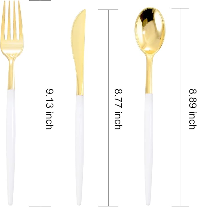 I00000 60 Pcs Gold Plastic Silverware - Heavy Duty Plastic Cutlery -Party Disposable Silverware Set竊똃isposable Cutlery Set Includes 20 Forks, 20 Knives, 20 Spoons Perfect for Wedding